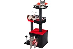 ERINNYEES Gothic Cat Tree, Black Cat Tower for Indoor Cats, 33.5" Cat Condo with Scratching Post, Coffin Cat Bed, Small Goth Cat Tree with Spooky Ball for Kittens, Halloween
