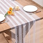 Dlpafzy White Pearl Table Runner Boho Rustic Tulle Lace Spring Easter Table Runner for Baby Shower Wedding Arch Decor Veil Dessert Table Decor