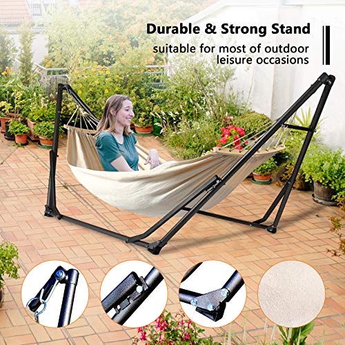 CCLIFE Hängematte mit Gestell klappbar für Outdoor Tragetasche Tragbar Indoor Garten, Color:Mit Gestell. Beige – Bild 5