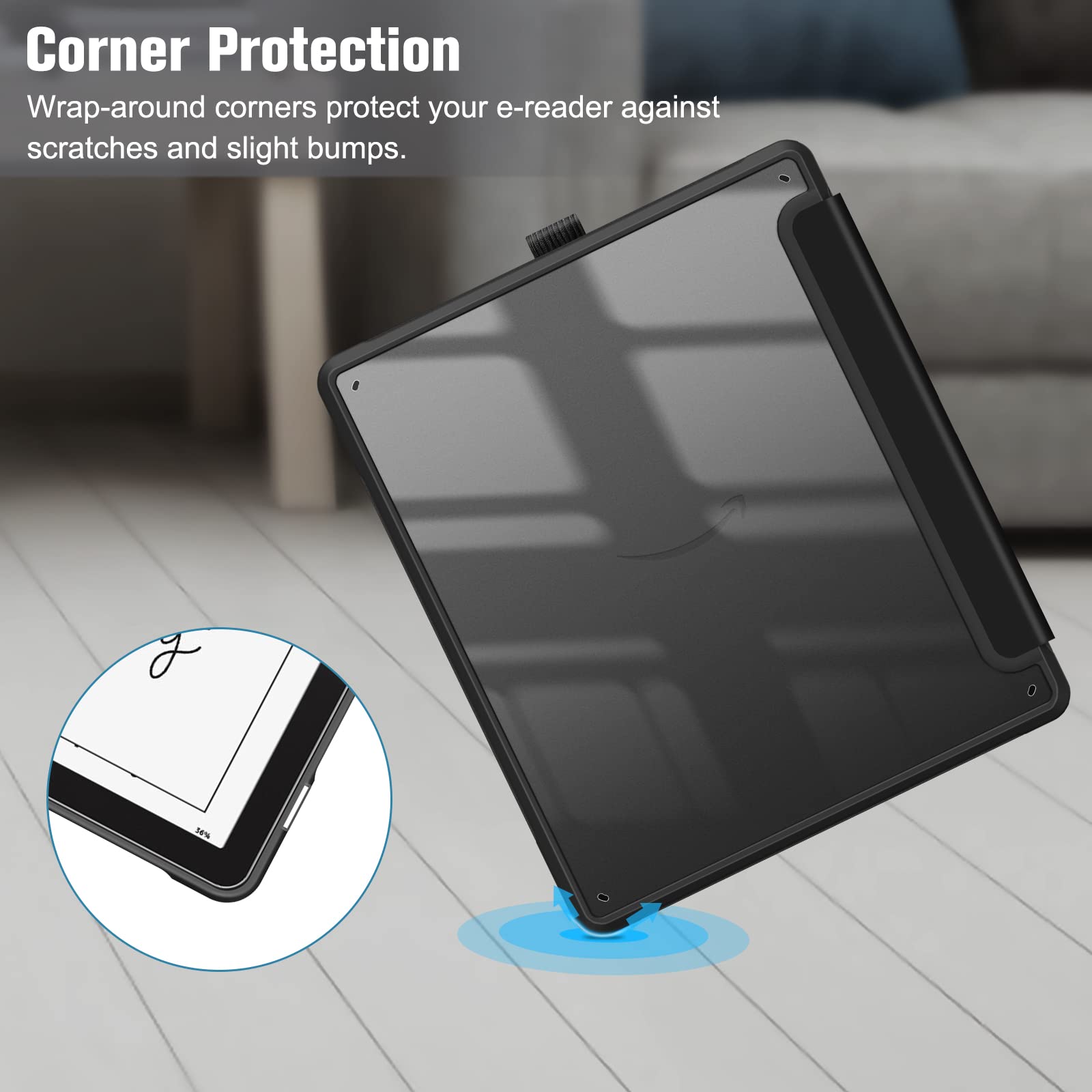 Fintie Hybrid Case for Kindle Scribe (2024/2022 Release) - Slim Shockproof Cover Transparent Back Shell with Pencil Holder Auto Sleep/Wake for 10.2
