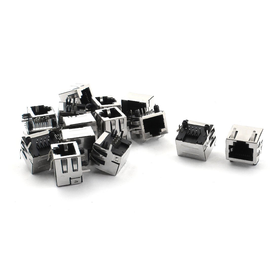 sourcing map 15pcs RJ45 8P8C Shielded Modular Network PCB Jack Socket Port 16mm
