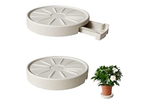 Dcpes 12” Plants Caddy with Hidden Wheels, Indoor Rolling Plant Stand with Drain, Indoor Plants Roller Trays, Built-in Drainage Tray, Wheeled Plant Holder Base, Beige, 2Pack