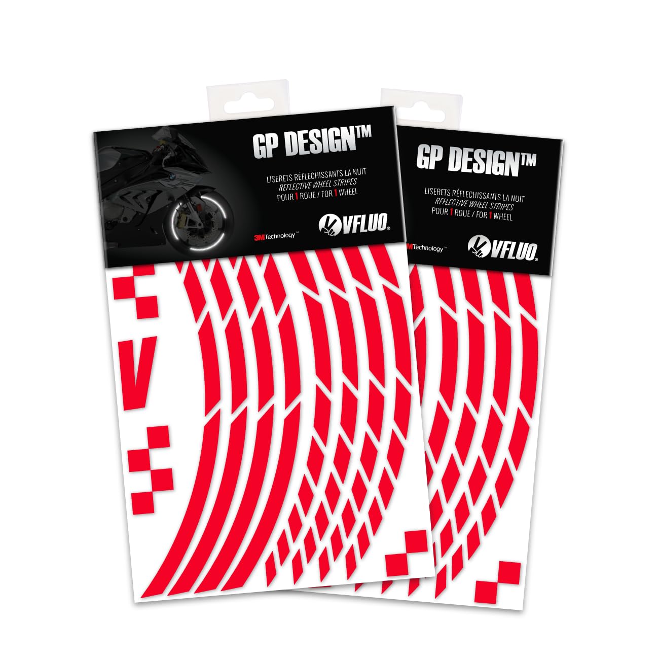 VFLUO GP DESIGN, (2 packs) retro reflective wheel stripes kit (1 wheel), 3M Technology, Normal width stripes: 10mm, Red