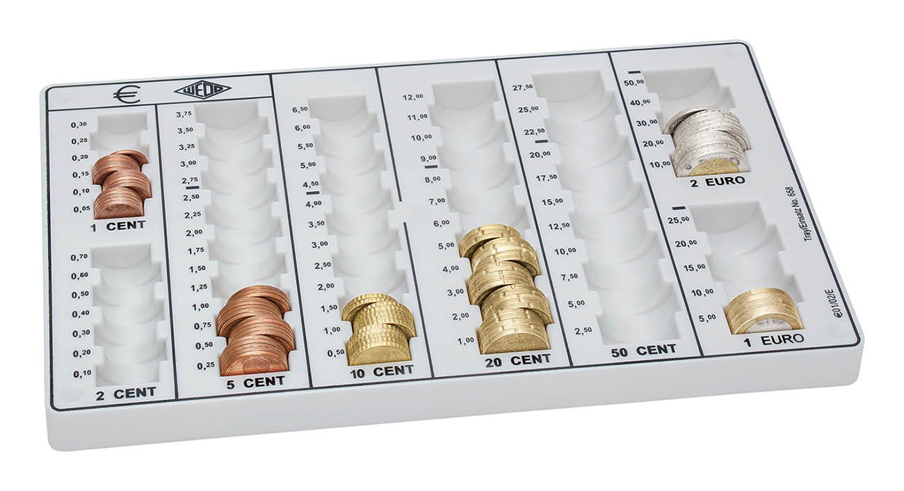 Wedo 160658037 Euro Coin Counting Tray 26.3 x 16.1 x 3.1 cm Light Grey