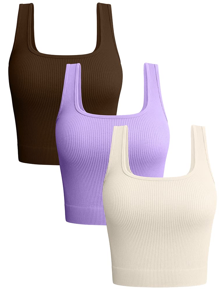 Photo 1 of **ONLY AVAILABLE IN COFFEE AND BEIGE COLORS** OQQ Women's 2 Piece Tank Tops Ribbed Seamless Workout Exercise Shirts 2025 Summer Basic Camis Coffee Beige