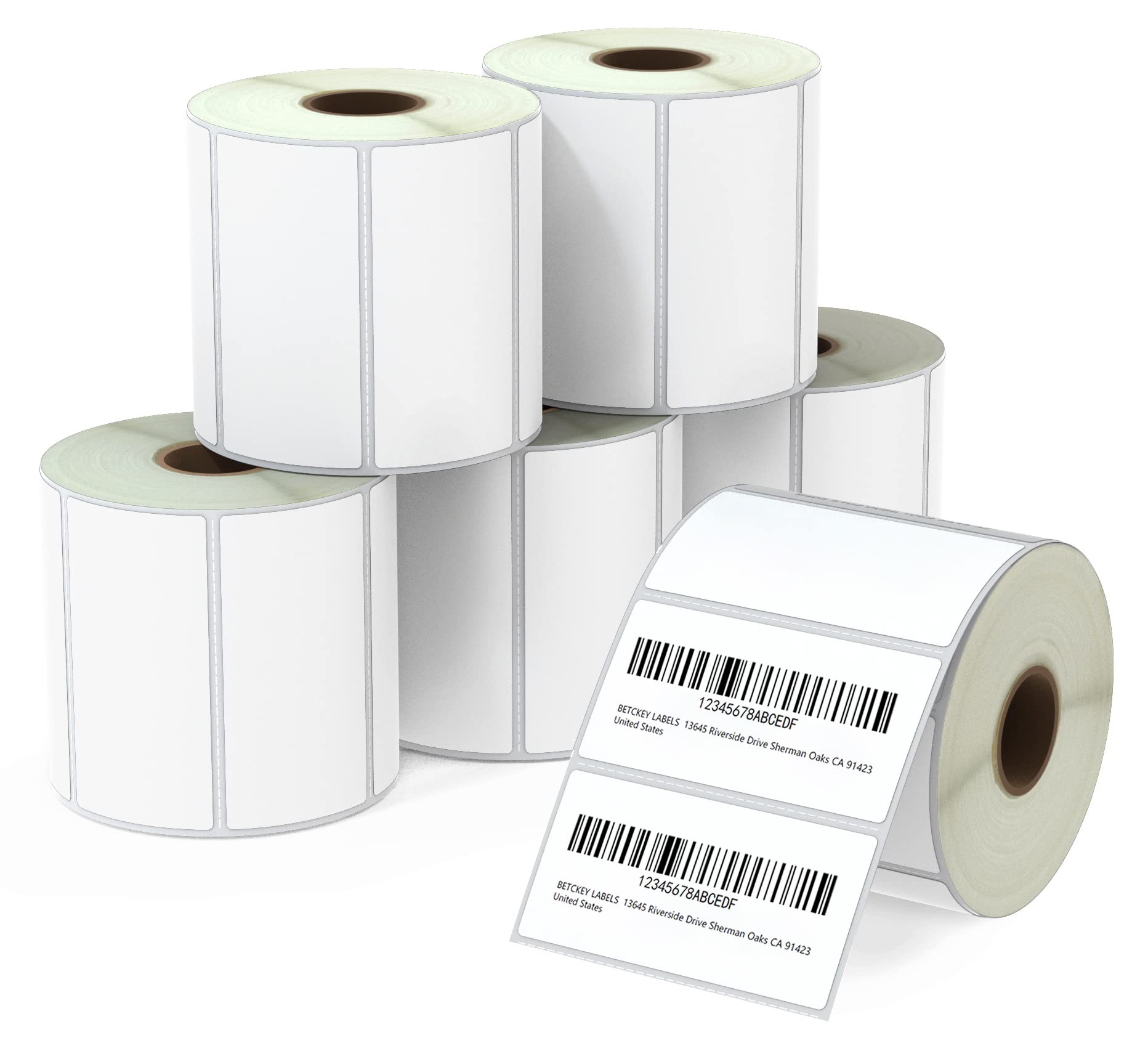 BETCKEY - 76mm x 38mm(3" x 1.5") Perforated Thermal Labels for Barcode, Shipping and Address Compatible with Zebra Printers and Other [6 Rollen/5700 Labels]