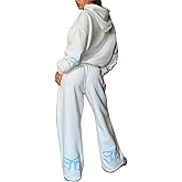 Thopavenoir Women Y2k Bow Tracksuit 2Pcs Casual Sweatsuit Teen Girls Long Sleeve Graphic Pullover Oversized Hoodied Top Pants