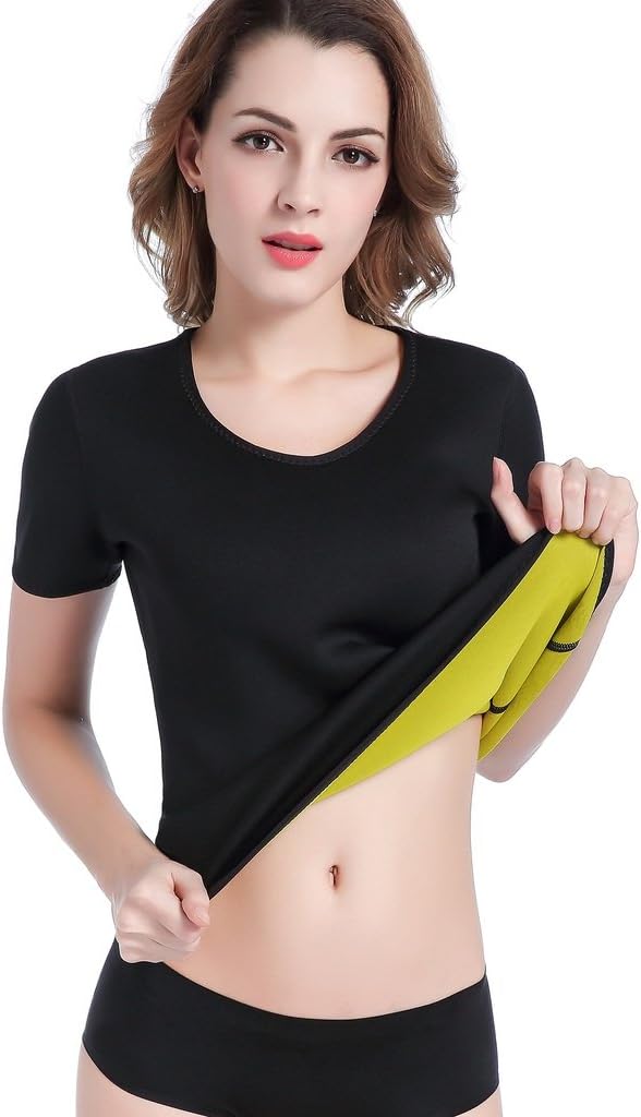 ValentinA Womens Hot Body Shapers Shirt Slimming Neoprene Sweat Sauna T Shirt Weight Loss Shapewear Black
