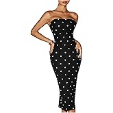 WDIRARA Women's Polka Dots Strapless Tube Dress Cocktail Party Bodycon Midi Dresses