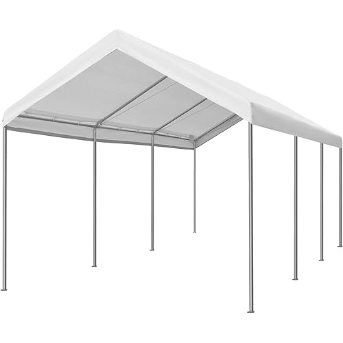 Outsunny 20' L x 10' W Heavy Duty Outdoor Carport Awning/Canopy with Weather-Fighting Material & Anchor Kit, White