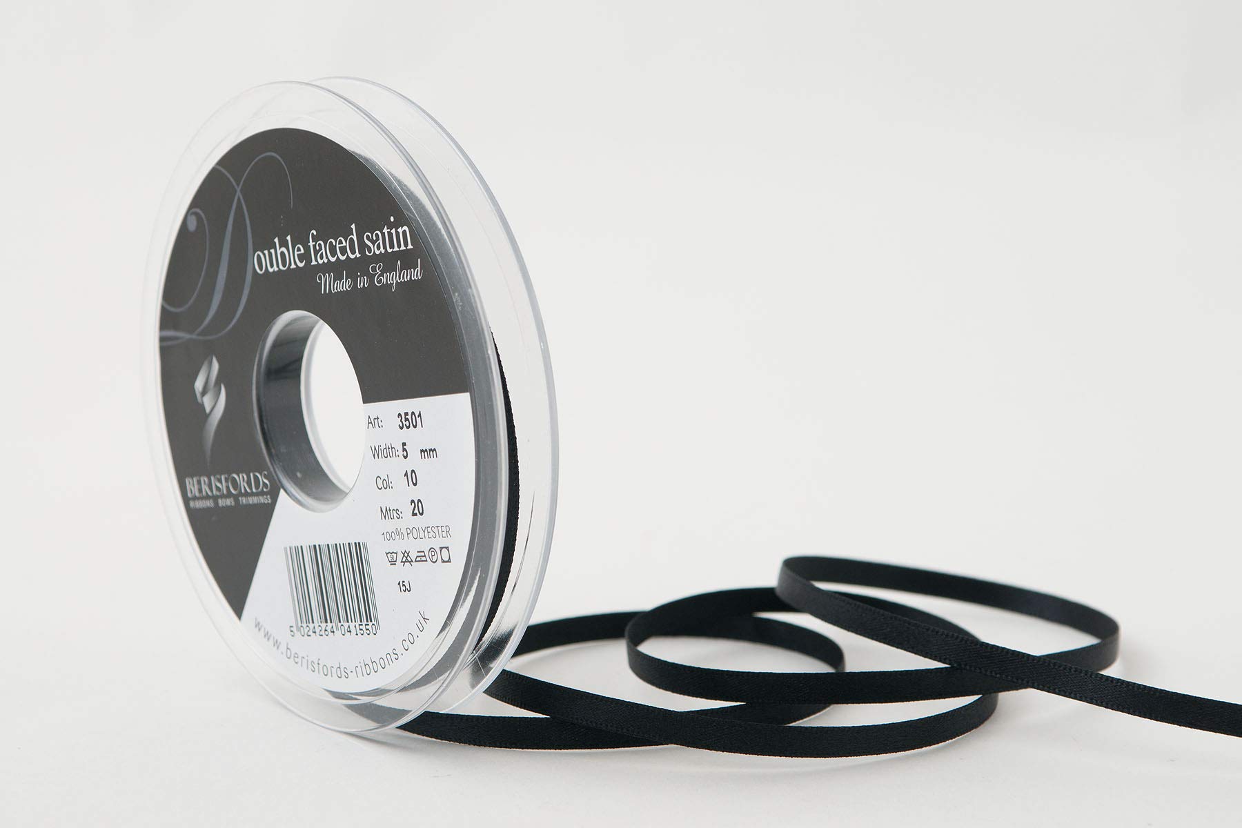 Berisfords Double FACE Poly Satin Ribbon, Black, 5 mm