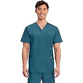 Cherokee Scrub top for Men V-Neck with 3 Pockets, Knit Details, Soft, Durable, Breathable, 2-Way Stretch Fabric - WW670