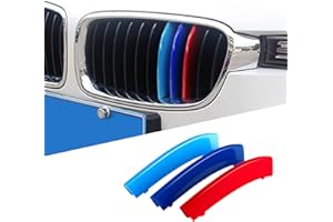 CHRYMUM 3PCS Car Grille Insert Trims, Decorative Car Front Grill Mesh Trim, ABS Snap-on Front Grill Trim, M-Colored Grille Insert Trims Suitable for BMW 13-19 F30 F35 3 Series 11-Beam Grille