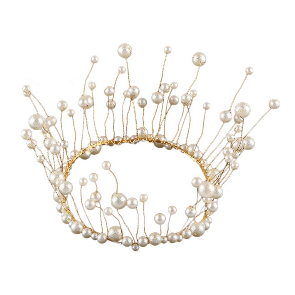 Minkissy Pearl Crown Cake Topper, White Pearl Crown Cake Decoration Topper Birthday Cake Topper Crown for Wedding Party