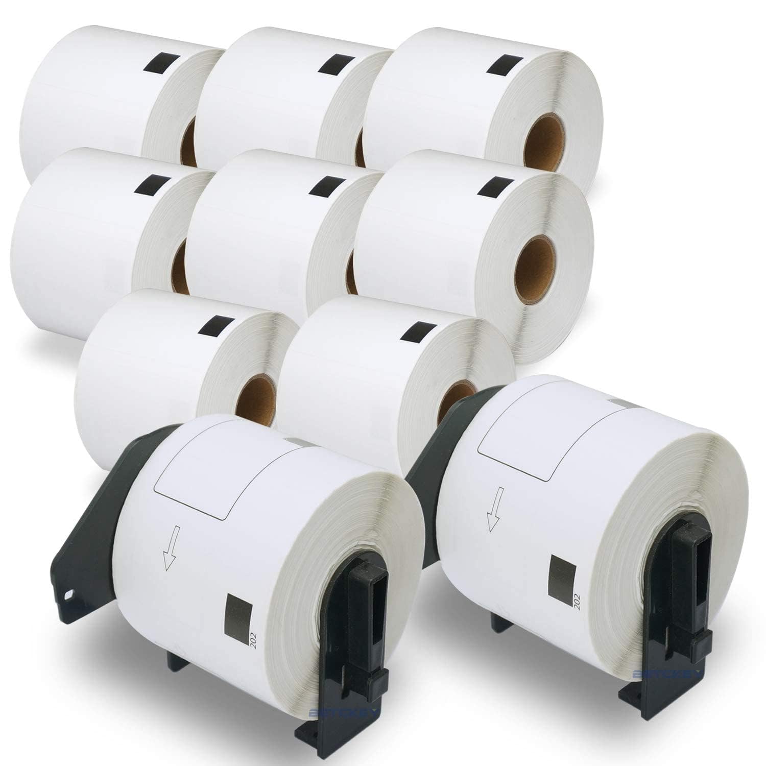 BETCKEY - 10 Rolls DK-11202 Labels with ONLY 2 Reusable Label Holders, 62mm x 100mm, 3000 Shipping Labels Using for Ql Label Printers