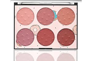 MYUANGO Makeup Blush Palette, Matte and Shimmer Face Powder, 6 Colors Face Blusher Buildable, Professional Cheek Contour Pink Blush Pallet Blendable Cream Formula Cosmetics Blusher