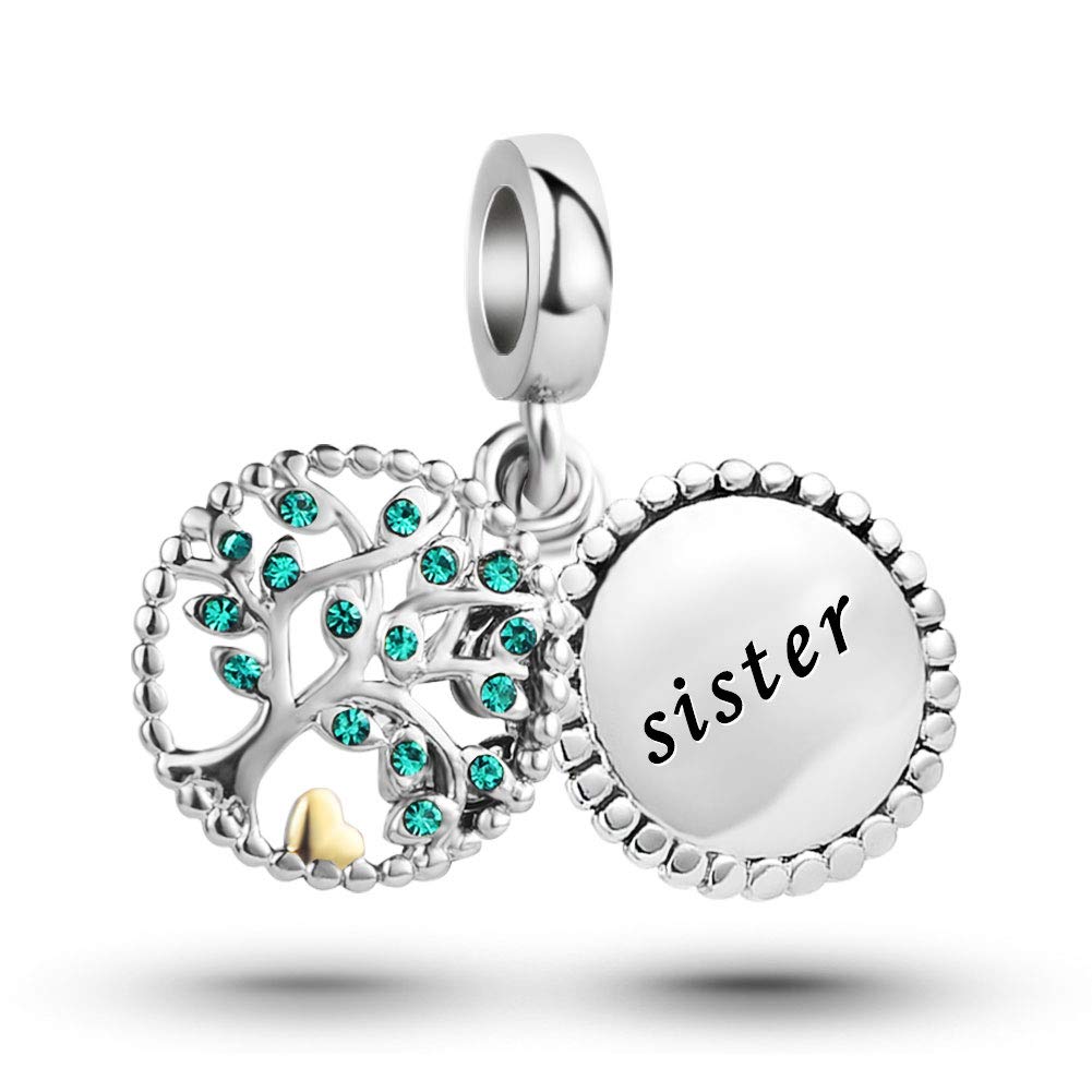 Sister Green Family Tree Dangle Charm fits Pandora Charms Bracelets for Women Best Friends Friendship Christmas Birthay Jewellery Gift Present