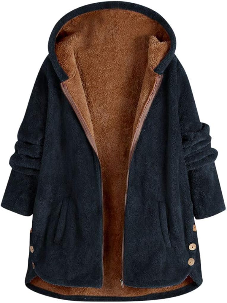 Lazapa Cardigan Coat for Women, Vintage Fall Winter Plus Velvet Thicken Lightweight Warm Hooded Plush Windbreaker Jacket