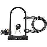 Titanker U Lock Bike Lock, Heavy Duty Keys Bike U Shackle Secure Locks Bicycle Lock with 4 Feet Cable & Mounting Bracket for