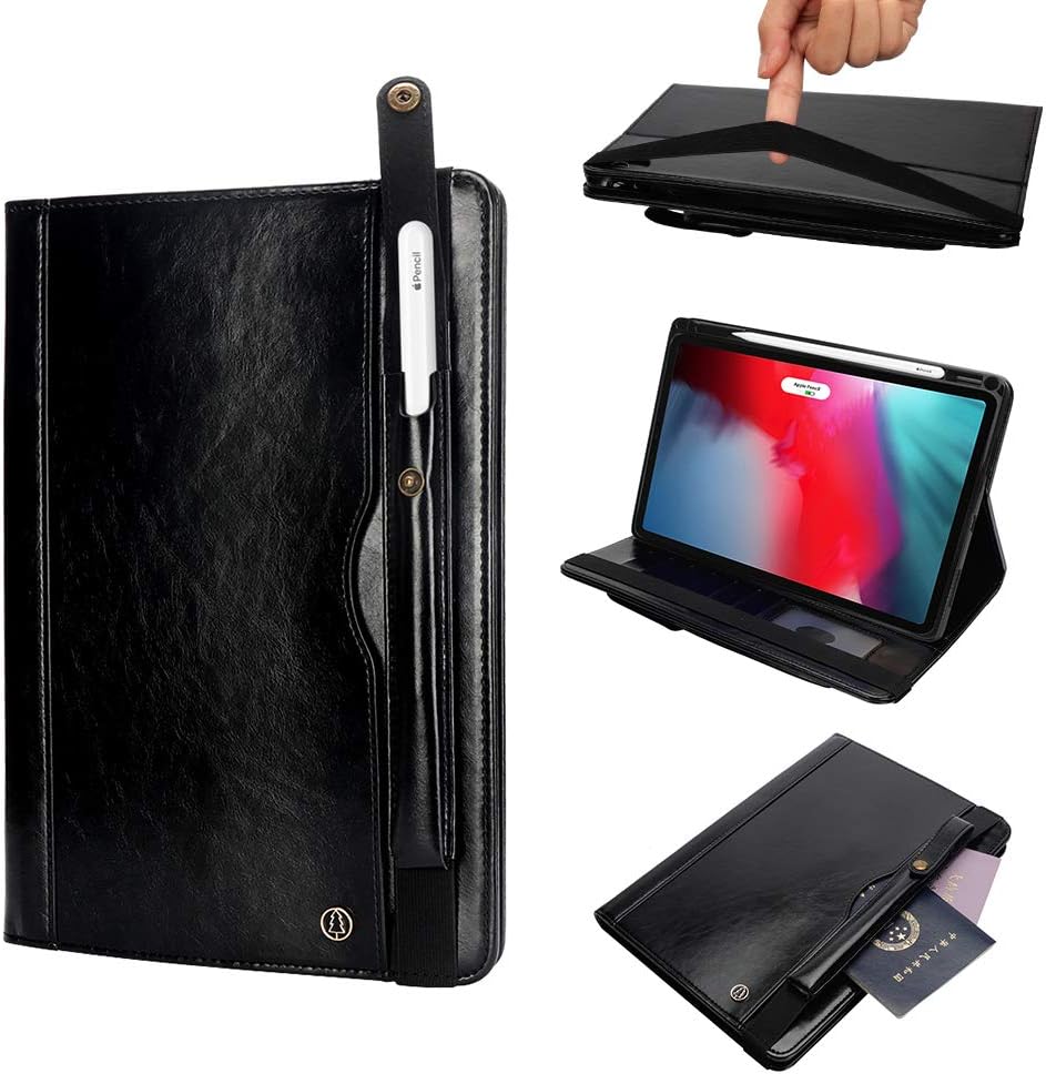 Boozuk Case for iPad Pro 12.9 Case, [Support Apple Pencil Charging] Premium Leather Folio Stand Wallet Case Smart Cover with Pocket, Card Slot for iPad Pro 12.9 Inch 3rd Gen Tablet 2018, Black