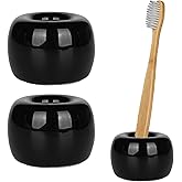 LIDESHUE 2PCS Sleek Ceramics Toothbrush Holder Stand, Handmade Multi-Function Toothbrush Stand, Waterproof, for Bathroom & Countertops (Black)