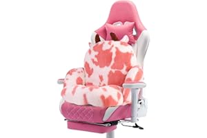 DOBUONO Chair Cushion Cow Gaming Chair Cushions Comfy Cute Seat Cushion,Pink Kawaii Chair Cushion for Gamer Girl Woker Gifts,Office Chair Cushion with Backrest Non-Slip,Kawaii Stuff for Room