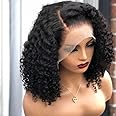 Besurina Curly Bob Wig Human Hair 14 Inch Glueless 13x4 Lace Front Wigs Pre Plucked for Black Women 180% Density Mongolian HD Kinky Curly Bob Lace Frontal Wigs Wet and Wave