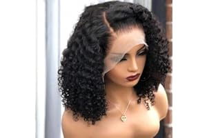 Besurina Curly Bob Wig Human Hair 14 Inch Glueless 13x4 Lace Front Wigs Pre Plucked for Black Women 180% Density Mongolian HD Kinky Curly Bob Lace Frontal Wigs Wet and Wave