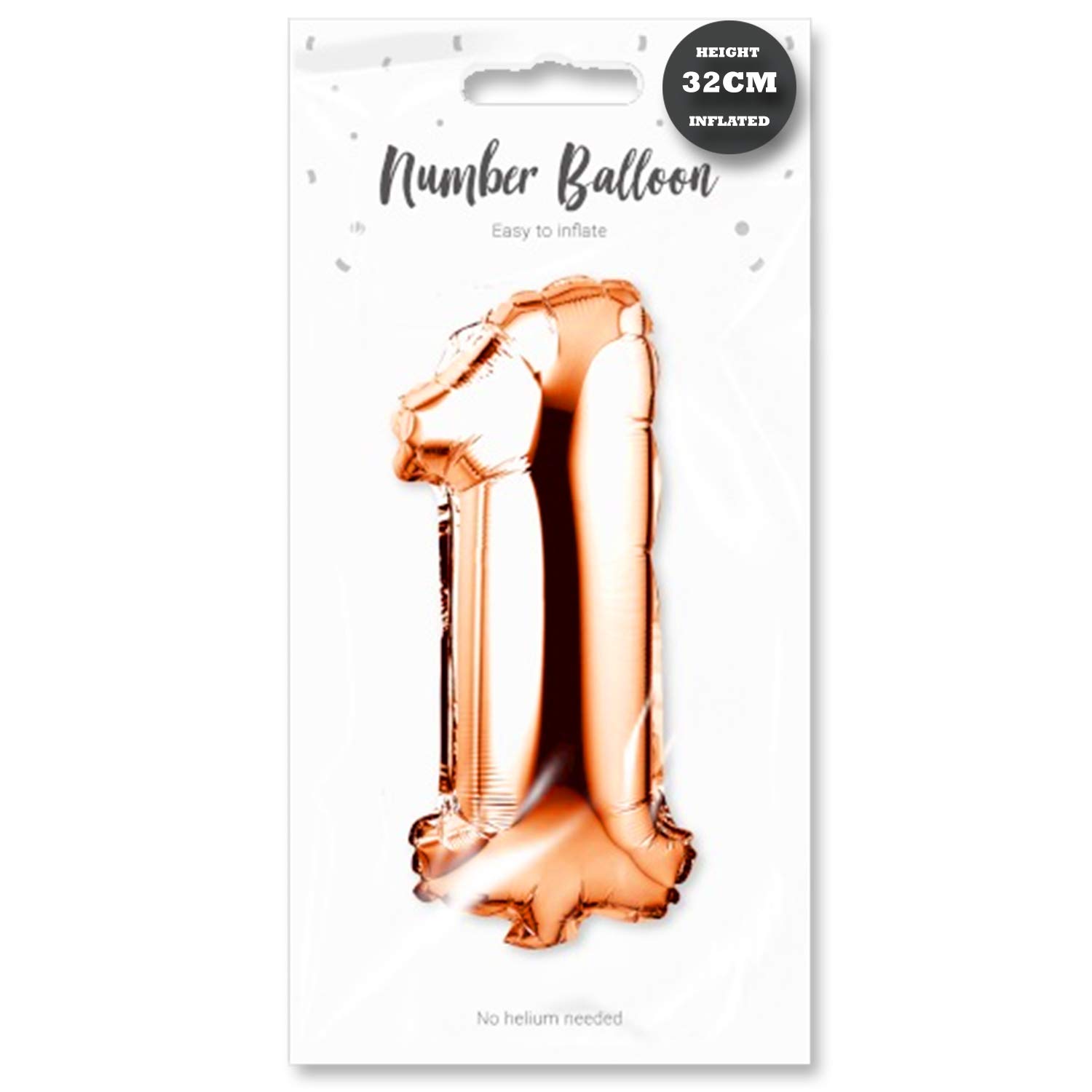 Lizzy Rose Gold Foil Number Balloon | 32cm Height | 0-9 Balloons Number for Birthday Anniversaries Party | Complete with a Plastic Blow Tube (Character: 1)