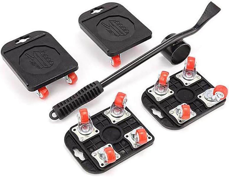 Heavy Duty Furniture Lifter & 4 Pcs Furniture Slides Kit with Table Corner Fixing & Protection, Max Up for 880LBS/400KG, Rubber Wheels 360° Rotatable (Black)