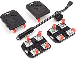 Heavy Duty Furniture Lifter & 4 Pcs Furniture Slides Kit with Table Corner Fixing & Protection, Max Up for 880LBS/400KG, Rubber Wheels 360° Rotatable (Black)