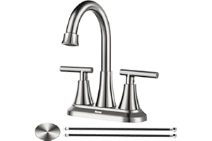 BECAA 4 Inch Bathroom Faucets for Sink 3 Hole, Faucet for Bathroom Sink with Pop-up Drain & Supply Hoses, 2-Handle 360 Swivel Spout Stainless Steel Lead-Free, Centerset Faucet for Vanity Lavatory