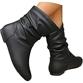 Women's Slouchy Leather Ankle Boots Low Heel Booties Soft Genuine Leather Pull-On Casual Shoes with Relaxed Silhouette for Everyday Wear
