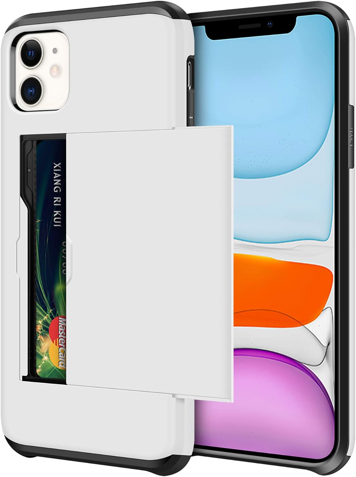 SAMONPOW Wallet Case for iPhone 11 Case with Card Holder Dual Layer Hybrid Shell Heavy Duty Protection Shockproof Anti Scratch Soft Rubber Bumper Cover Case for iPhone 11 6.1 inch White