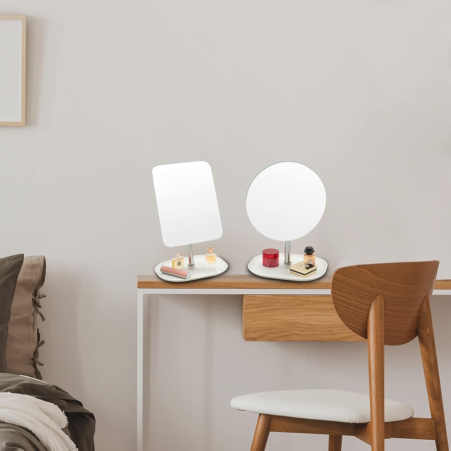 SGUTEN Desk Makeup Mirror with Small 10X Magnifying Mirror, 360°Rotation Removable + Folding Portable Desktop Makeup Vanity Mirror with Stand for Traveling, Shower Shaving Beauty Mirror, Round -