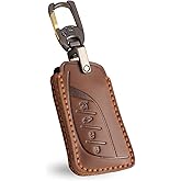 OLLEN Genuine Leather Key Fob Cover, Fit for Lexus ES LS LC RX NX TX GX UX Series 2018-2025~, Leather Smart Remote Key Protector, 4 Buttons, Brown