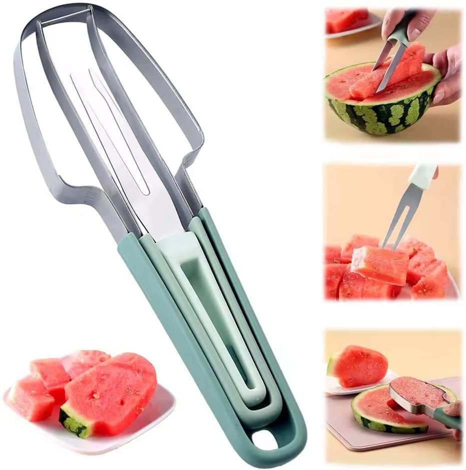 Photo 1 of Oleex 3 in 1 Watermelon Cutter Slicer Tool, Stainless Steel Watermelon Popsicle, Fork Slicer Cutter multifunctional, Portable Watermelon Knife Fruit Cutter for Camping Kitchen Gadgets