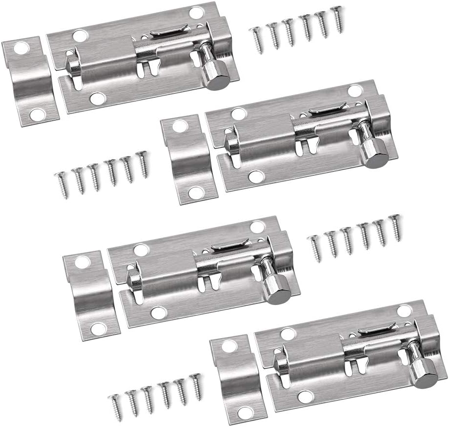 Juibao 4x 50mm Stainless Steel Sliding Bolt Latch Lock Screws Bathroom Shed Door