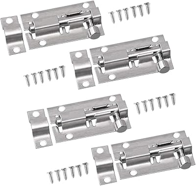 Juibao 4x 50mm Stainless Steel Sliding Bolt Latch Lock Screws Bathroom Shed Door