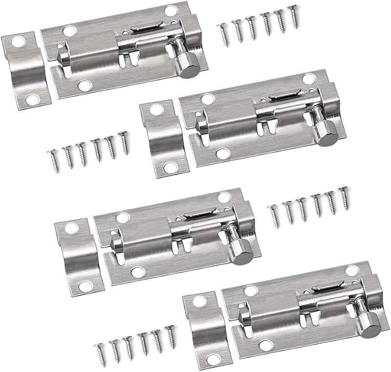 Juibao 4x 50mm Stainless Steel Sliding Bolt Latch Lock Screws Bathroom Shed Door