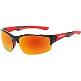 Piranha Eyewear Victory FLX-T Sport Sunglasses for Men with Red Mirror Lens and Flexible Temples