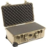 Pelican 1510 Case No Foam (Tan) | IP67 rated polypropylene case with wheels and O-ring for travel, storage and transport
