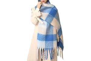 MININAI Chunky Winter Scarfs for Women Cold Weather Warm Knit Thick Plaid Scarf Long Large Oversized Checked Scarves
