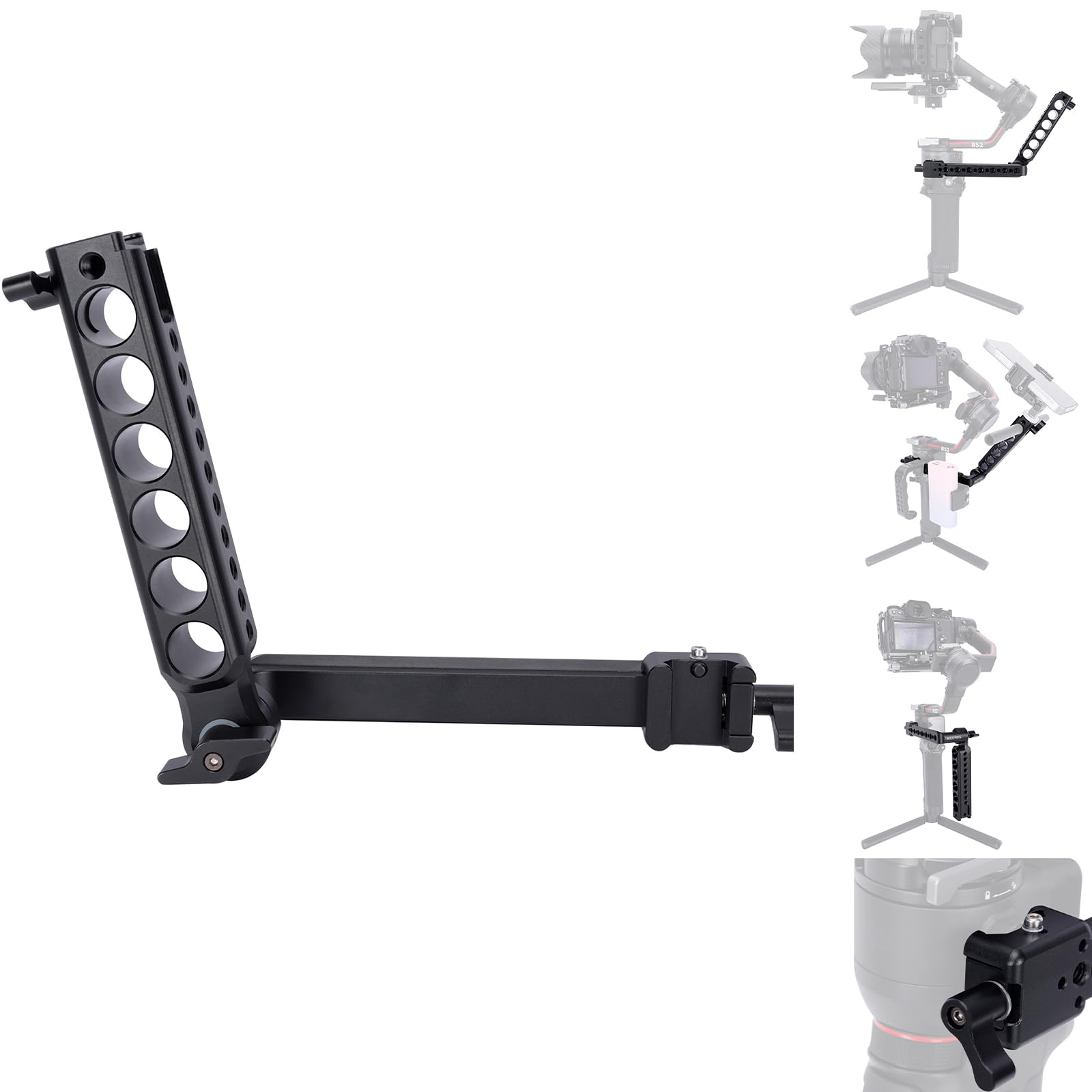 NICEYRIG Side Handle Grip 360° Adjustable knobs Aluminium Alloy Handgrip for DJI RS2/RSC2/RS3/RS3MINI/RS3 Pro/RS4/RS4 Pro Stabilizer Gimbal with Nato Clamp Rosette Mount-558