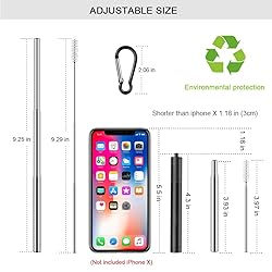 2 Pack Reusable Metal Straws Collapsible Stainless