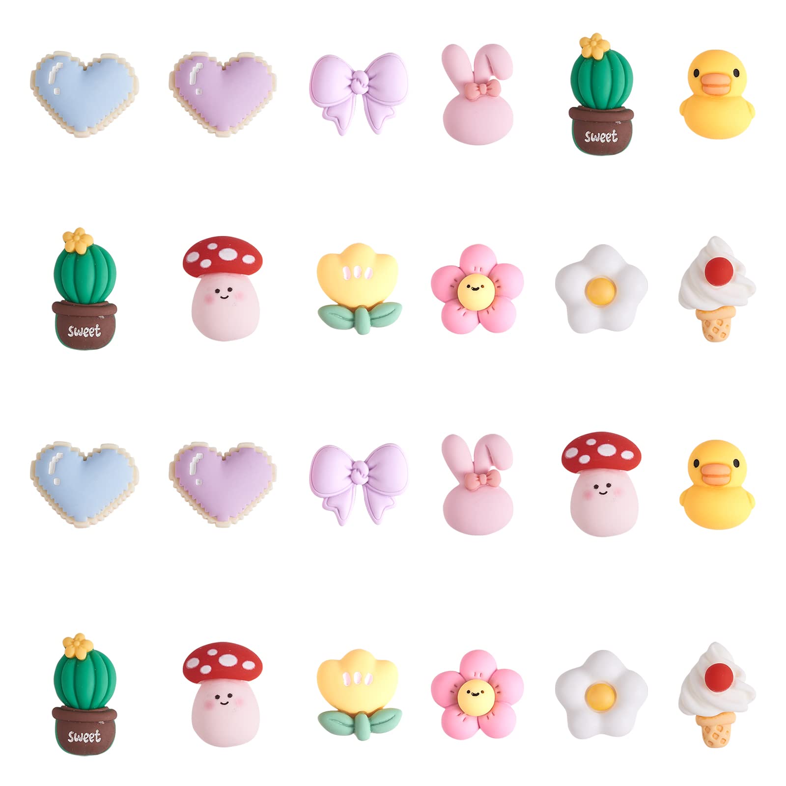 BEEFLYING 24 Pieces Animal Plant Resin Cabochons Flatback Slime Resin Charms Painted Beads for Jewelry Making Scrapbooking Hair Ring Phone Case Decor Crafts