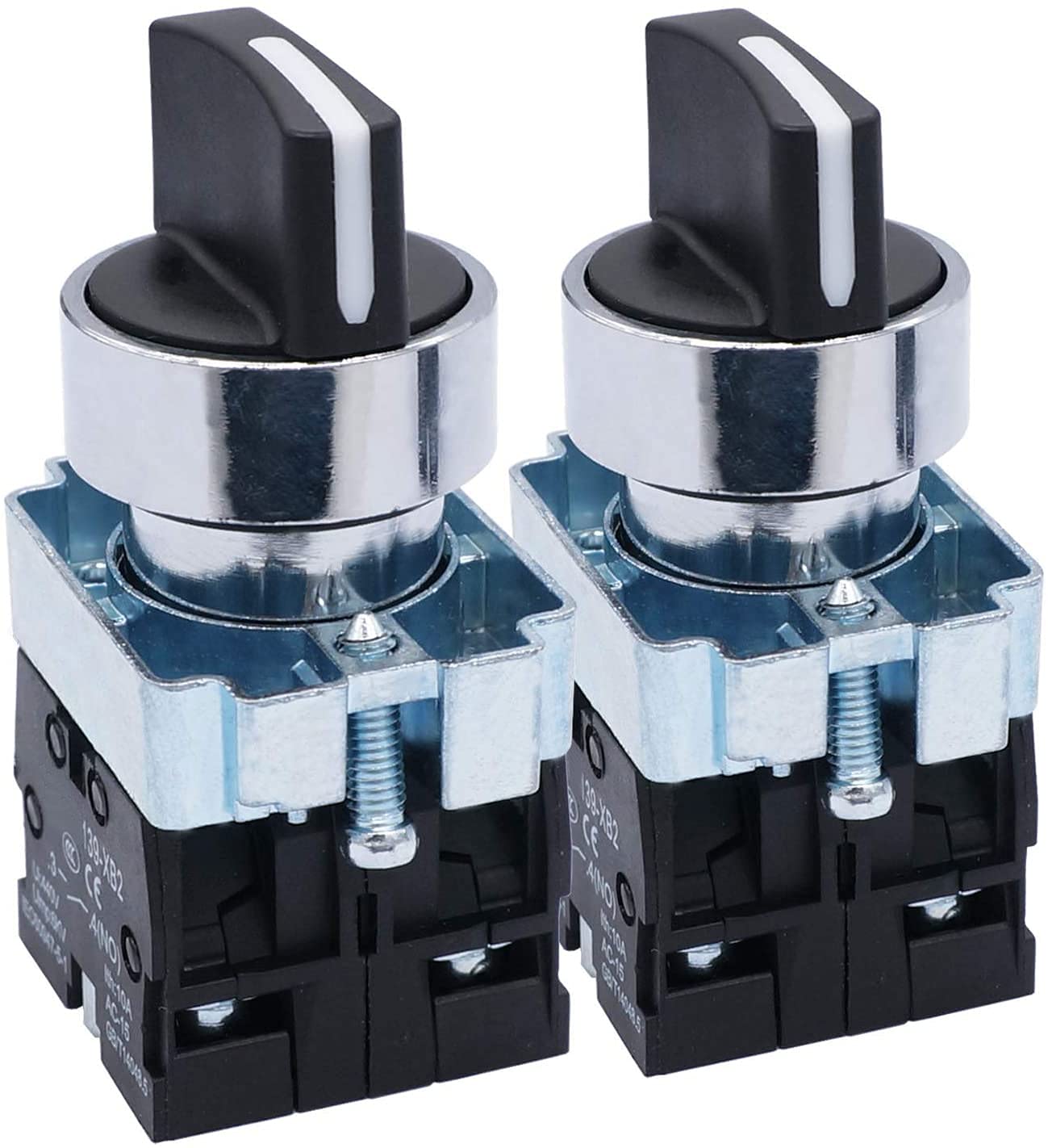 Taiss 2Pcs 22mm Selector Switch 2 NO 3 Positions Maintained Latching Rotary Selector Switch 440V 10A XB2-20X/31-HB2-BD33
