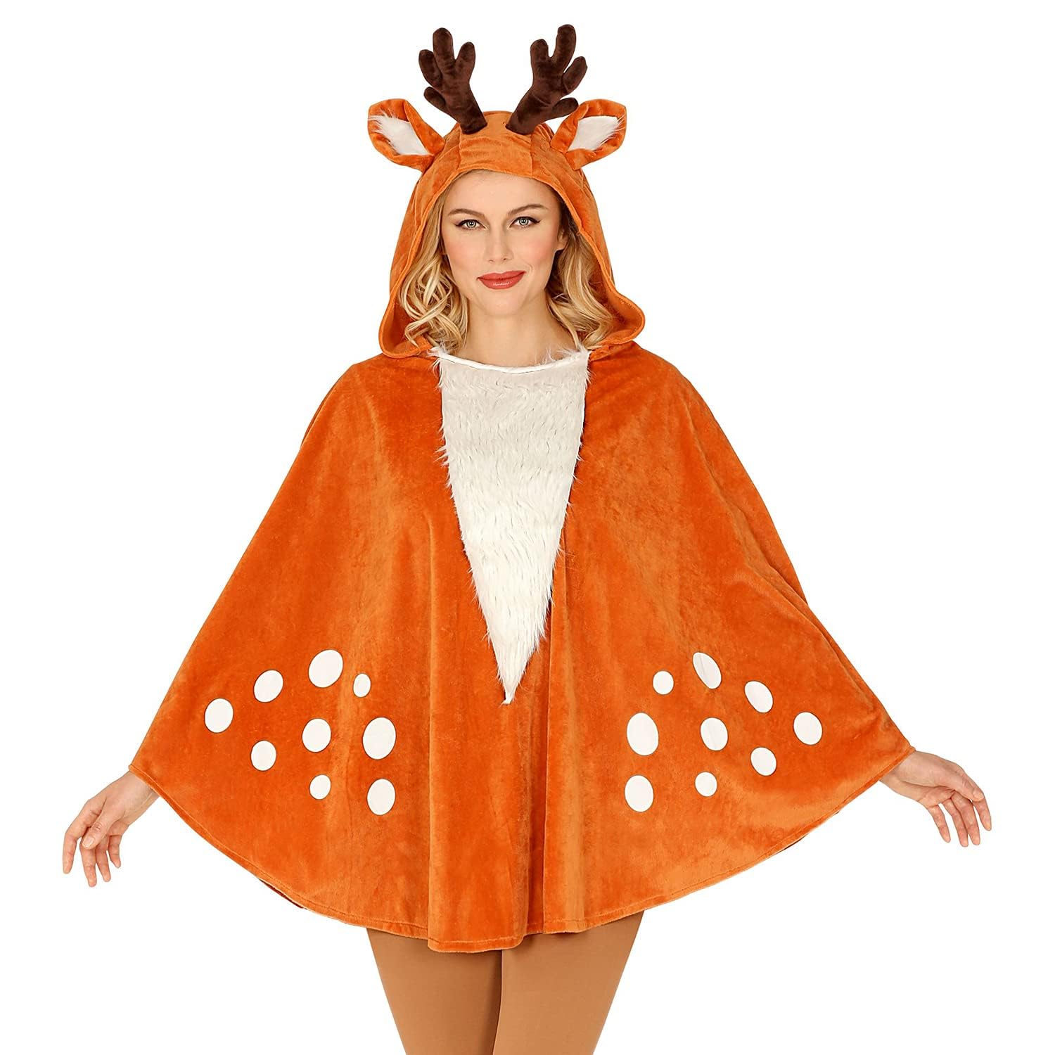 W WIDMANN MILANO Party Fashion - Reindeer Hooded Poncho for Women, Animals, Carnival, Theme Parties
