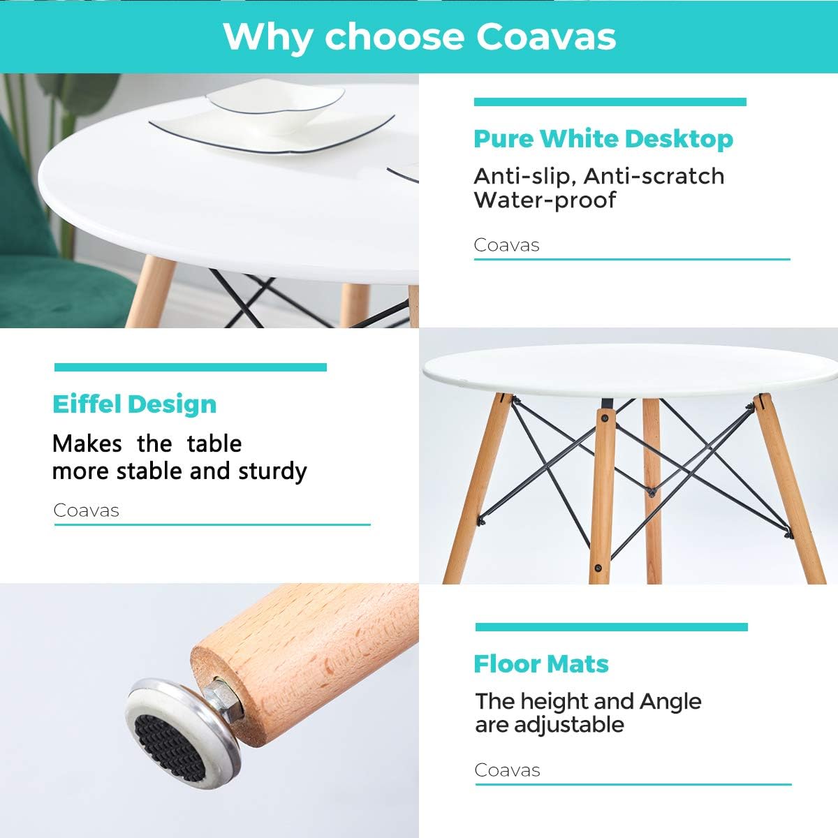 Round Dining Table White Pedestal Tables Coffee Table Eiffel Mid-Century Modern Style - Tables