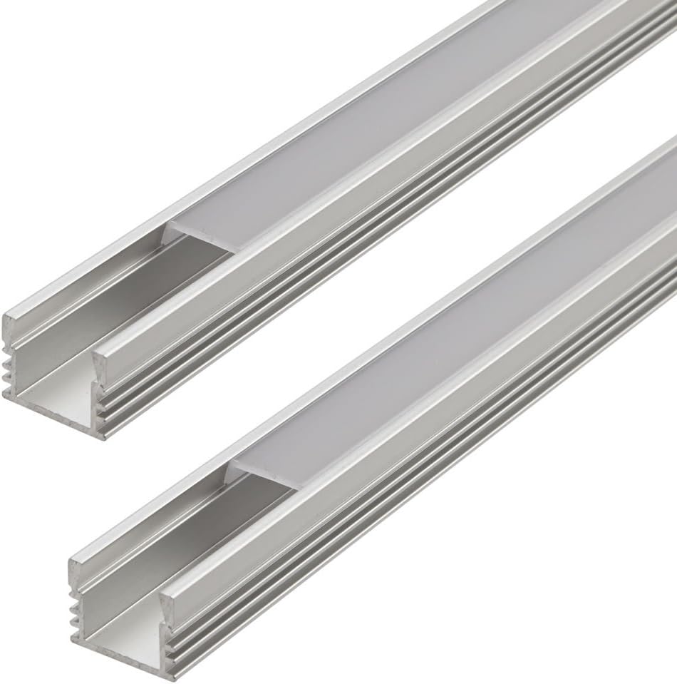 Biard Square Finned Aluminium Profile with Frosted Cover for use with LED Strip Lights - Pack of 2